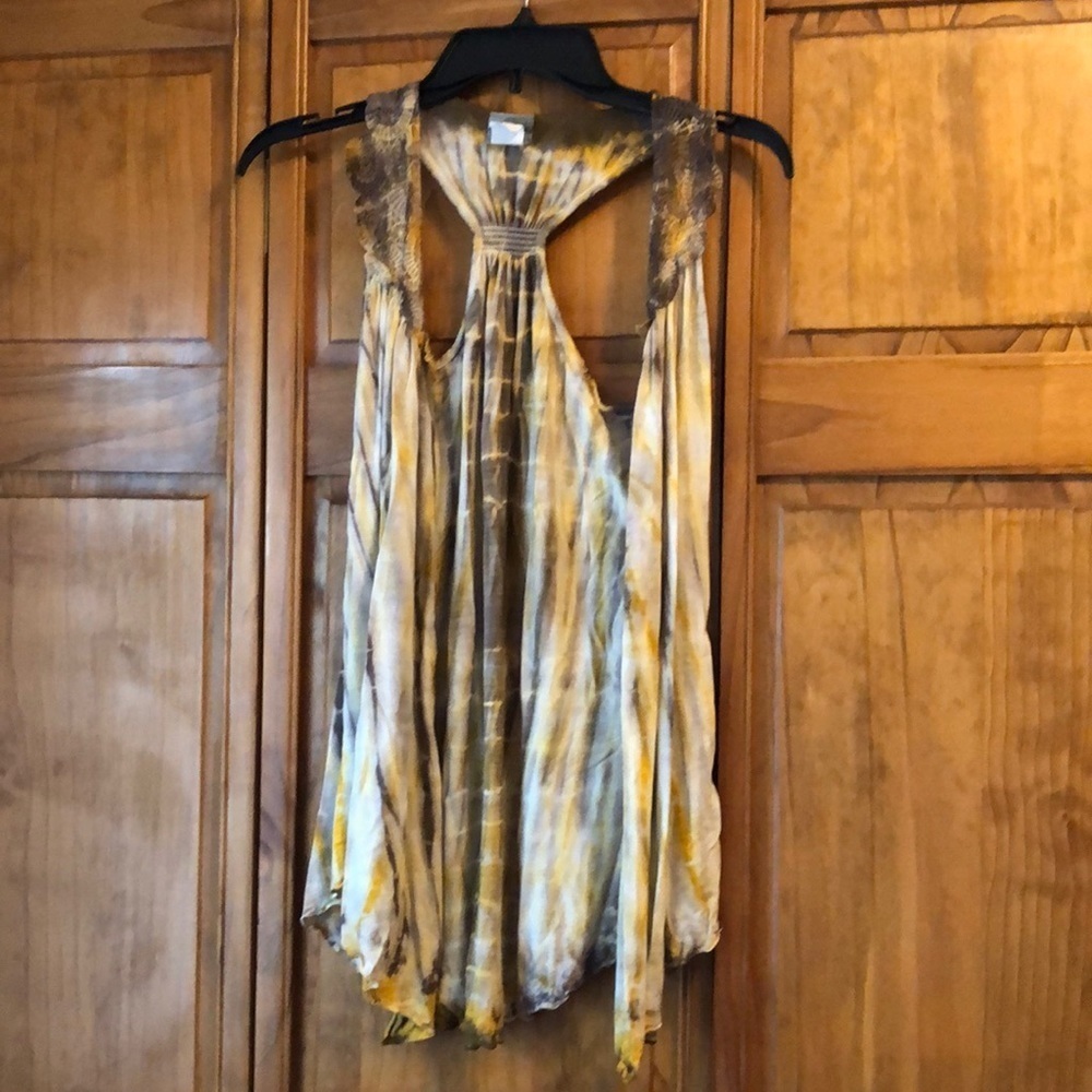Daytrip Brown & Yellow Tie Dye Flyaway Vest Small